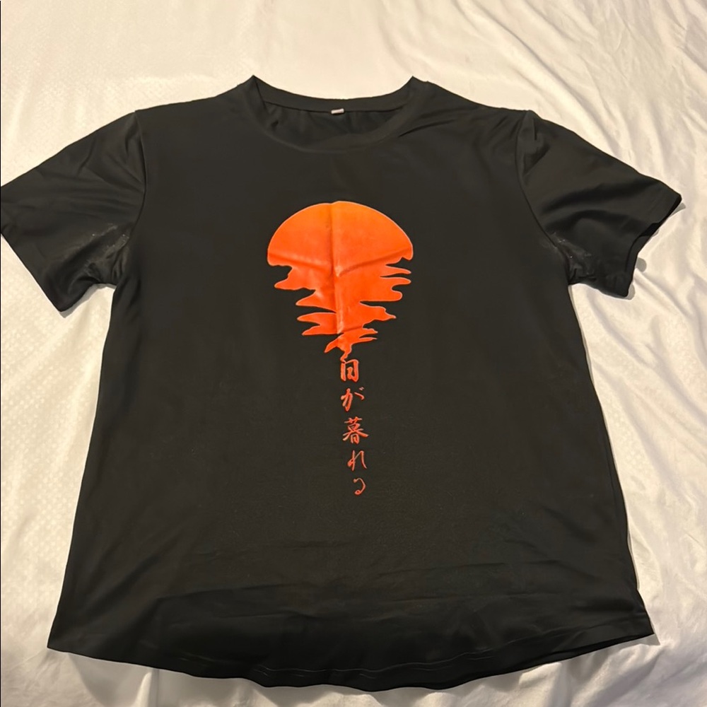 Black Graphic T-Shirt with Orange Design